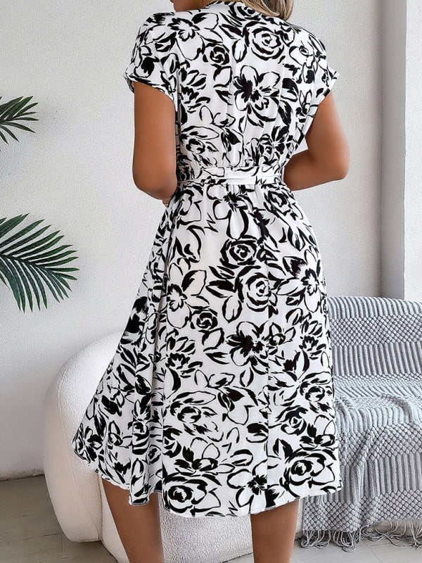 Blue Zone Planet | Bella's V-neck button-down bat-sleeve floral midi dress BLUE ZONE PLANET