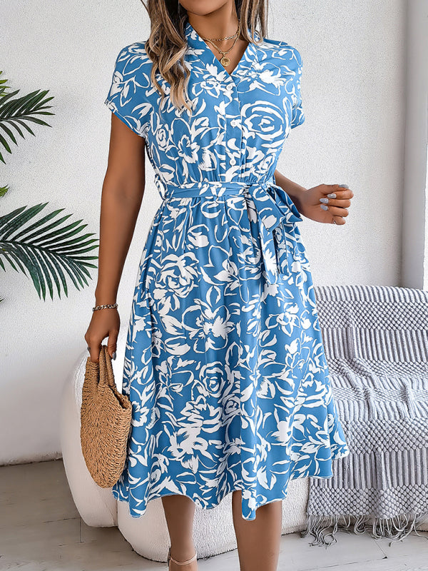 Blue Zone Planet | Bella's V-neck button-down bat-sleeve floral midi dress BLUE ZONE PLANET