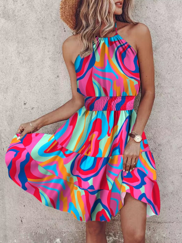 Blue Zone Planet | Azura's Bohemian tiered off-shoulder halter neck mini dress BLUE ZONE PLANET