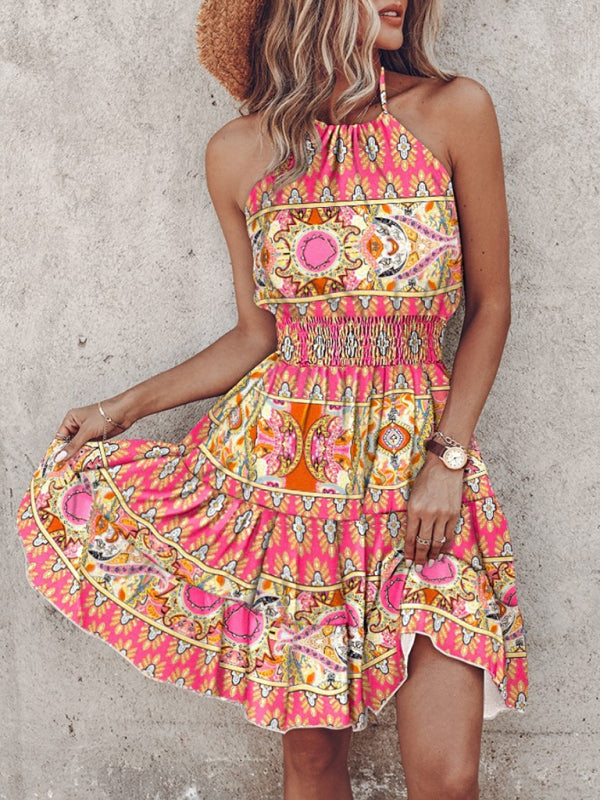 Blue Zone Planet | Azura's Bohemian tiered off-shoulder halter neck mini dress BLUE ZONE PLANET