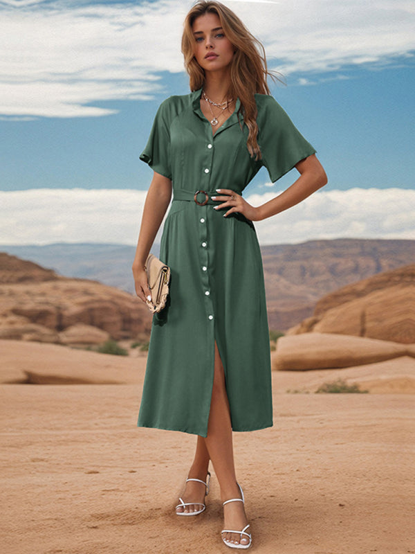 Blue Zone Planet | style lapel single breasted green dress BLUE ZONE PLANET