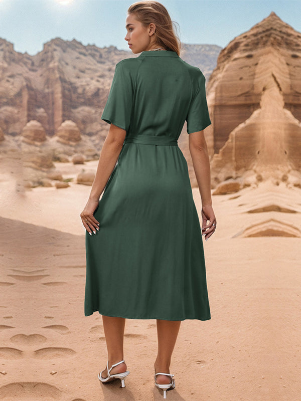 Blue Zone Planet | style lapel single breasted green dress BLUE ZONE PLANET