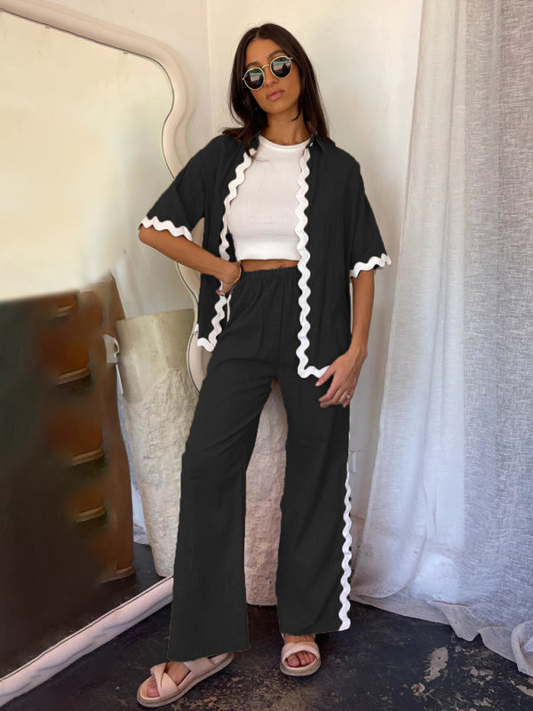 Blue Zone Planet | style comfortable and single-breasted lace splicing trousers and shirt suit BLUE ZONE PLANET