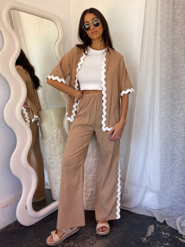 Blue Zone Planet | style comfortable and single-breasted lace splicing trousers and shirt suit BLUE ZONE PLANET