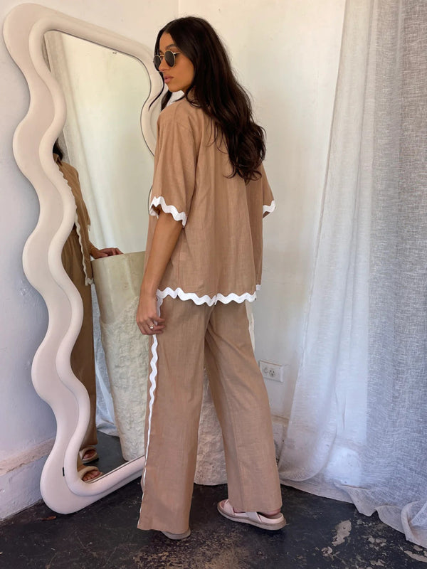 Blue Zone Planet | style comfortable and single-breasted lace splicing trousers and shirt suit BLUE ZONE PLANET