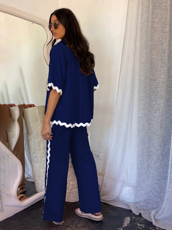 Blue Zone Planet | style comfortable and single-breasted lace splicing trousers and shirt suit BLUE ZONE PLANET