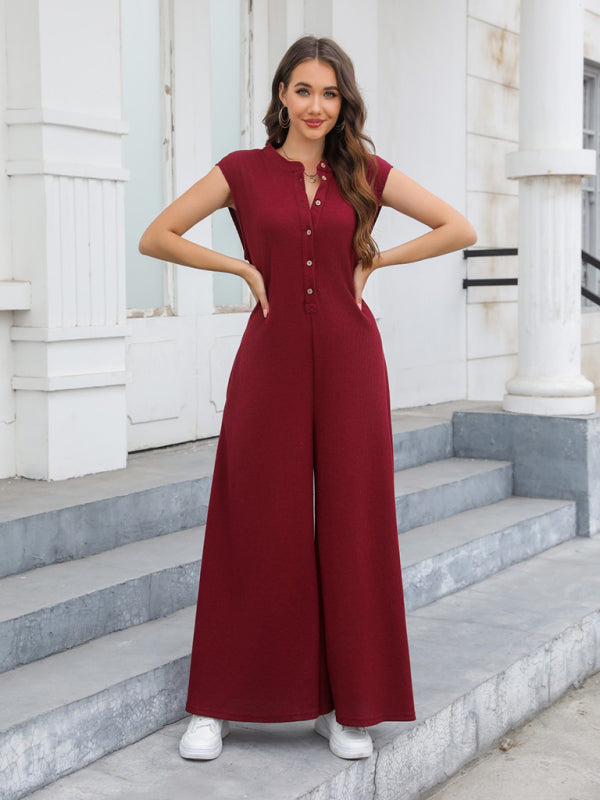 Blue Zone Planet | Loose Pocket Breathable Wide Leg Pants Home Commuting Pants Bib Jumpsuit BLUE ZONE PLANET