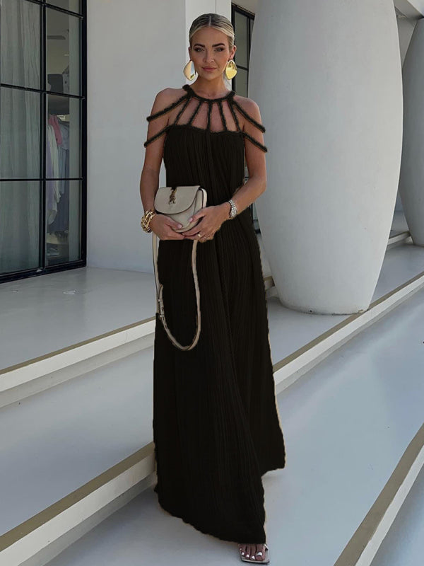 Blue Zone Planet |  Viola's drawstring spaghetti strap loose backless floor-length dress BLUE ZONE PLANET