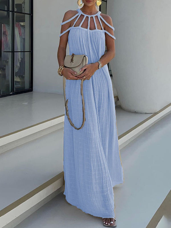 Blue Zone Planet |  Viola's drawstring spaghetti strap loose backless floor-length dress BLUE ZONE PLANET