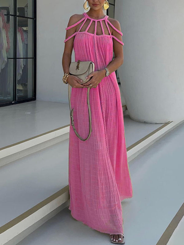 Blue Zone Planet |  Viola's drawstring spaghetti strap loose backless floor-length dress BLUE ZONE PLANET