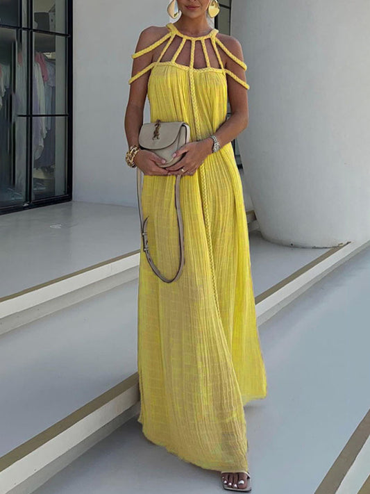 Blue Zone Planet |  Viola's drawstring spaghetti strap loose backless floor-length dress BLUE ZONE PLANET
