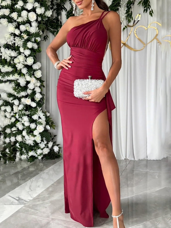 Blue Zone Planet | Estelle's backless shoulder slit spaghetti strap floor-length party dress BLUE ZONE PLANET