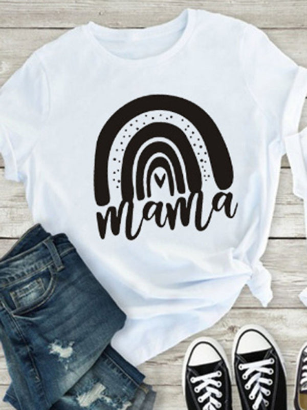 Blue Zone Planet | Rainbow Mama and Mini Family printed short-sleeved T-shirt (mom style) BLUE ZONE PLANET