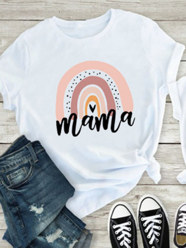 Blue Zone Planet | Rainbow Mama and Mini Family printed short-sleeved T-shirt (mom style) BLUE ZONE PLANET