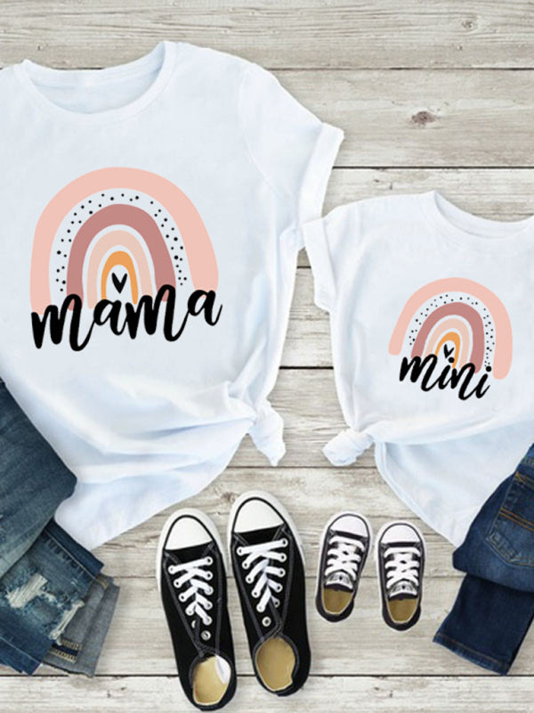 Blue Zone Planet | Rainbow Mama and Mini Family printed short-sleeved T-shirt (mom style) BLUE ZONE PLANET