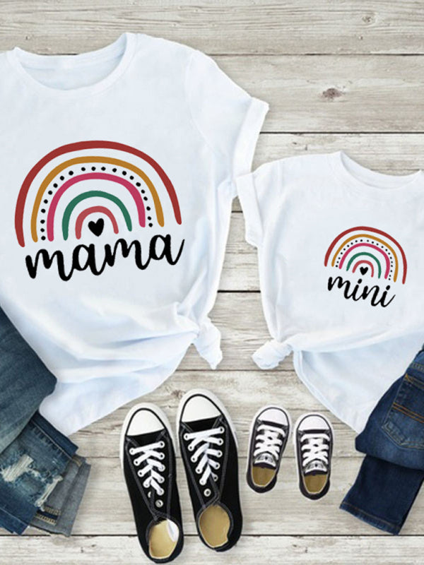 Blue Zone Planet | Rainbow Mama and Mini Family printed short-sleeved T-shirt (mom style) BLUE ZONE PLANET