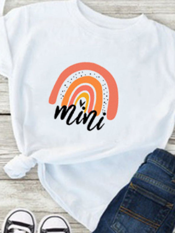 Blue Zone Planet | Rainbow Mama and Mini Family printed short-sleeved T-shirt (children's version) BLUE ZONE PLANET
