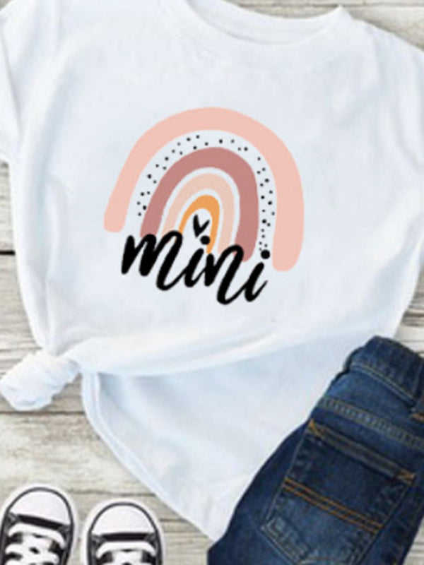 Blue Zone Planet | Rainbow Mama and Mini Family printed short-sleeved T-shirt (children's version) BLUE ZONE PLANET