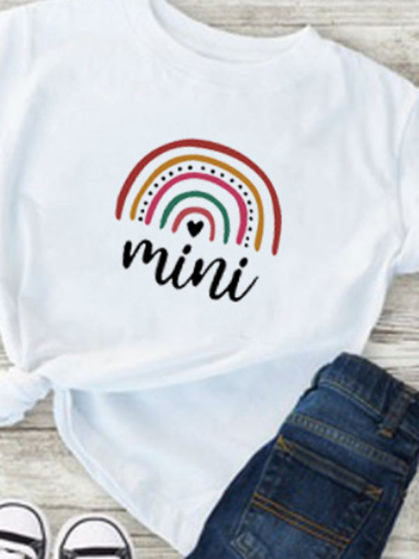 Blue Zone Planet | Rainbow Mama and Mini Family printed short-sleeved T-shirt (children's version) BLUE ZONE PLANET