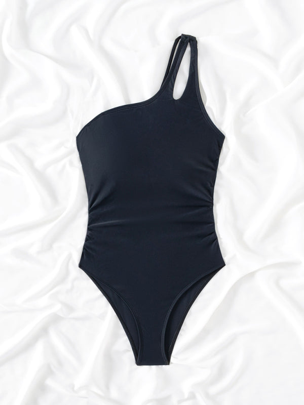 Blue Zone Planet | one-piece swimsuit slanted shoulder hollow conservative leopard print one-piece swimsuit BLUE ZONE PLANET