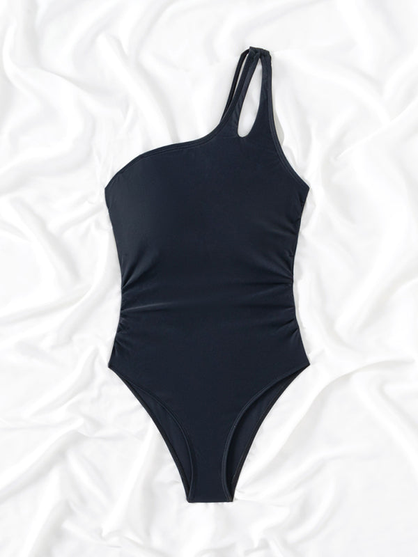 Blue Zone Planet |  one-piece swimsuit slanted shoulder hollow conservative leopard print one-piece swimsuit BLUE ZONE PLANET