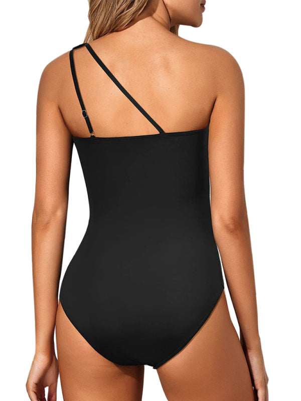 Blue Zone Planet | one-piece swimsuit slanted shoulder hollow conservative leopard print one-piece swimsuit BLUE ZONE PLANET