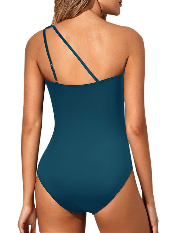 Blue Zone Planet | one-piece swimsuit slanted shoulder hollow conservative leopard print one-piece swimsuit BLUE ZONE PLANET