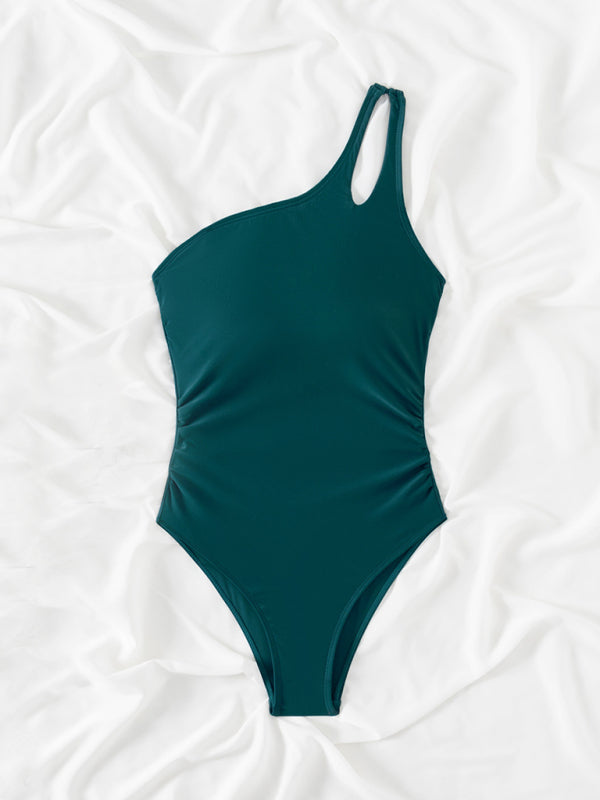 Blue Zone Planet | one-piece swimsuit slanted shoulder hollow conservative leopard print one-piece swimsuit BLUE ZONE PLANET