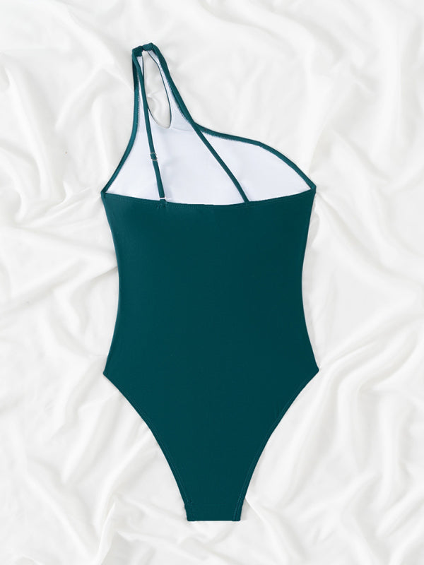 Blue Zone Planet | one-piece swimsuit slanted shoulder hollow conservative leopard print one-piece swimsuit BLUE ZONE PLANET