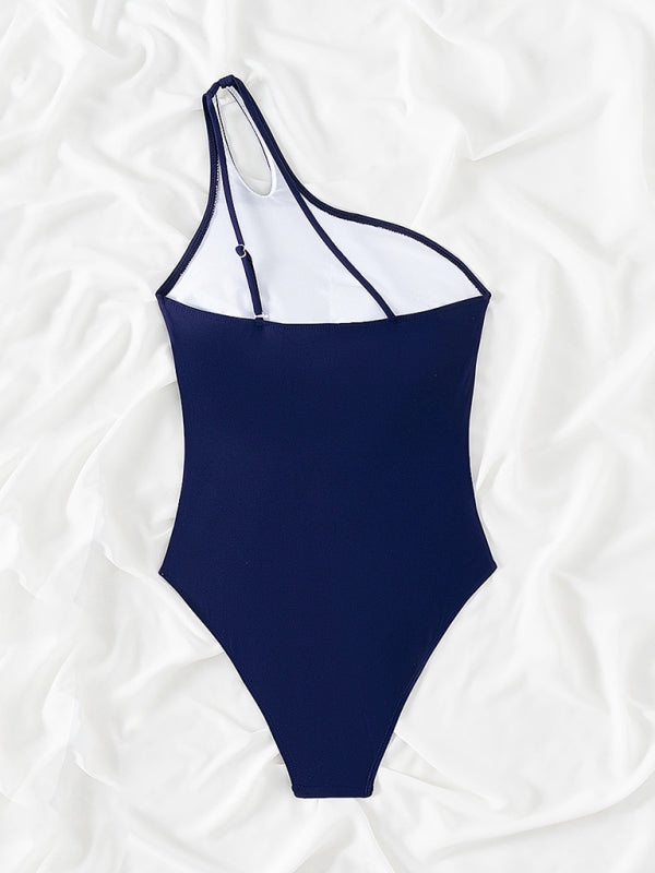 Blue Zone Planet |  one-piece swimsuit slanted shoulder hollow conservative leopard print one-piece swimsuit BLUE ZONE PLANET