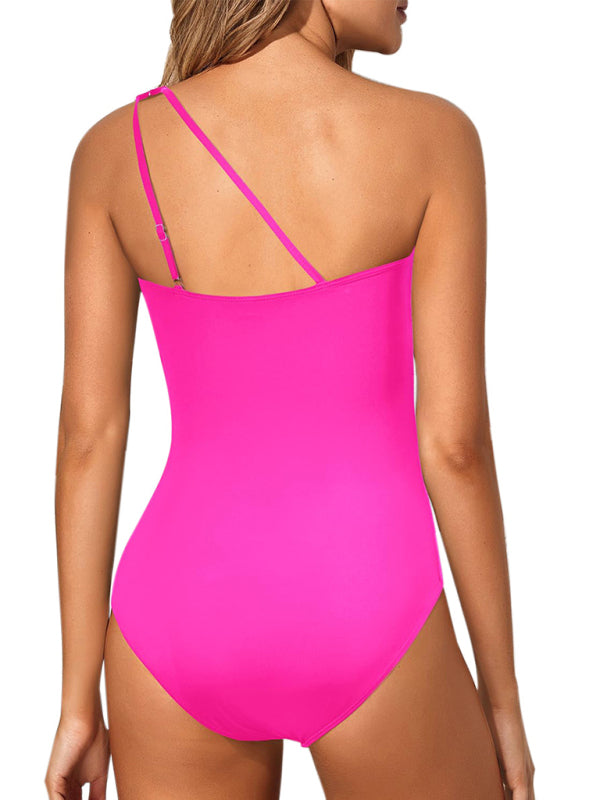 Blue Zone Planet | one-piece swimsuit slanted shoulder hollow conservative leopard print one-piece swimsuit BLUE ZONE PLANET