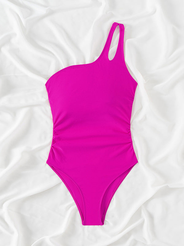 Blue Zone Planet | one-piece swimsuit slanted shoulder hollow conservative leopard print one-piece swimsuit BLUE ZONE PLANET