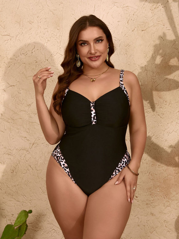 Blue Zone Planet | plus size pure black leopard print one-piece slim bikini swimsuit BLUE ZONE PLANET