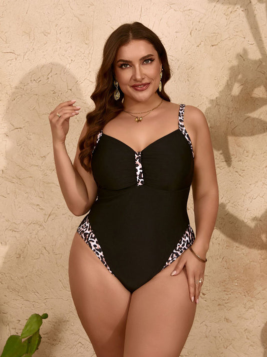 Blue Zone Planet |  plus size pure black leopard print one-piece slim bikini swimsuit BLUE ZONE PLANET