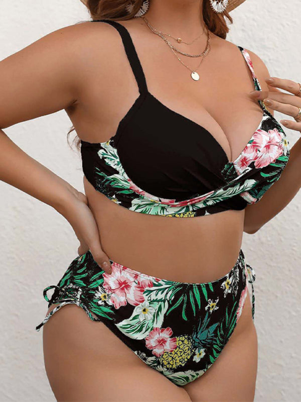 Blue Zone Planet | plus size drawstring floral tankini BLUE ZONE PLANET