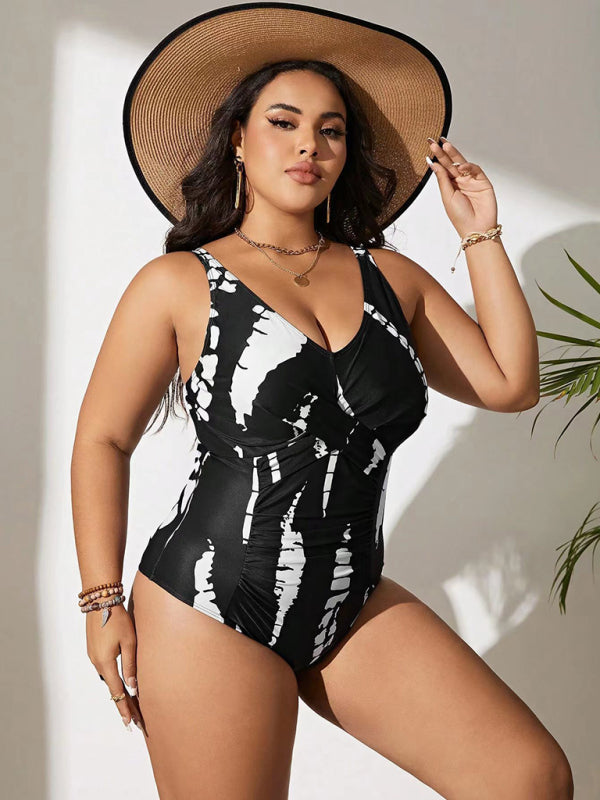 Blue Zone Planet | Plus size black and white one-piece slim bikini swimsuit BLUE ZONE PLANET