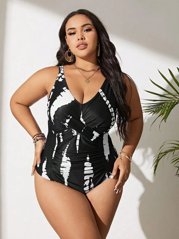 Blue Zone Planet | Plus size black and white one-piece slim bikini swimsuit BLUE ZONE PLANET
