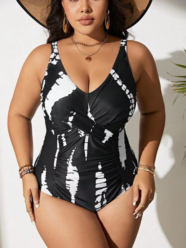 Blue Zone Planet | Plus size black and white one-piece slim bikini swimsuit BLUE ZONE PLANET