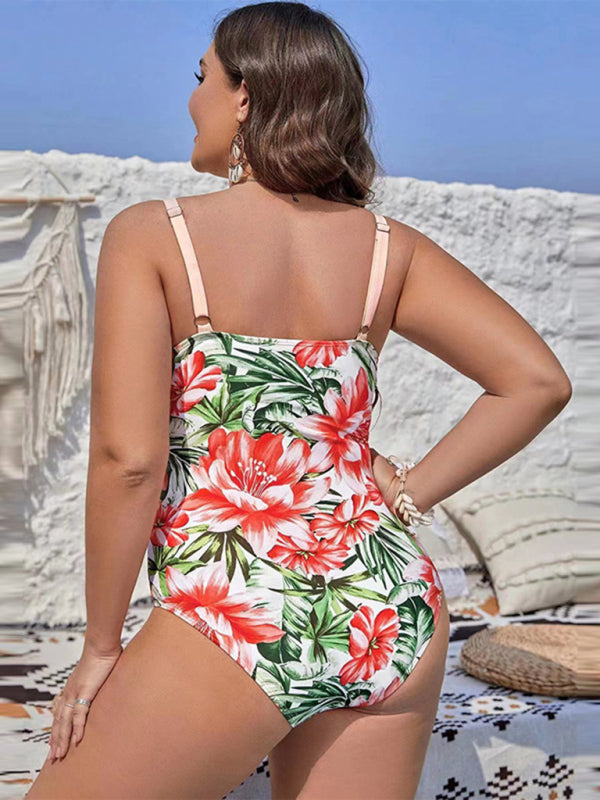 Blue Zone Planet | Large size printed hip-covering strappy one-piece swimsuit BLUE ZONE PLANET