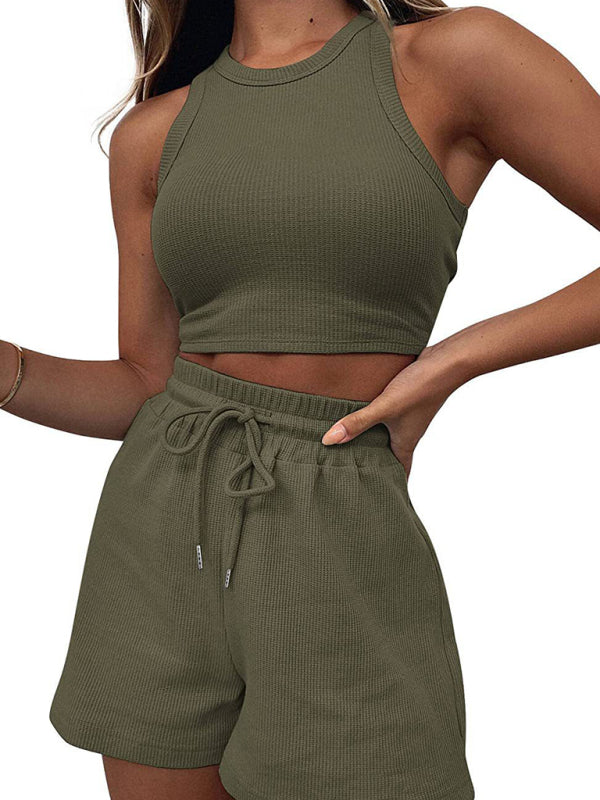 Blue Zone Planet | Women's new loose solid color casual sleeveless shorts suit BLUE ZONE PLANET