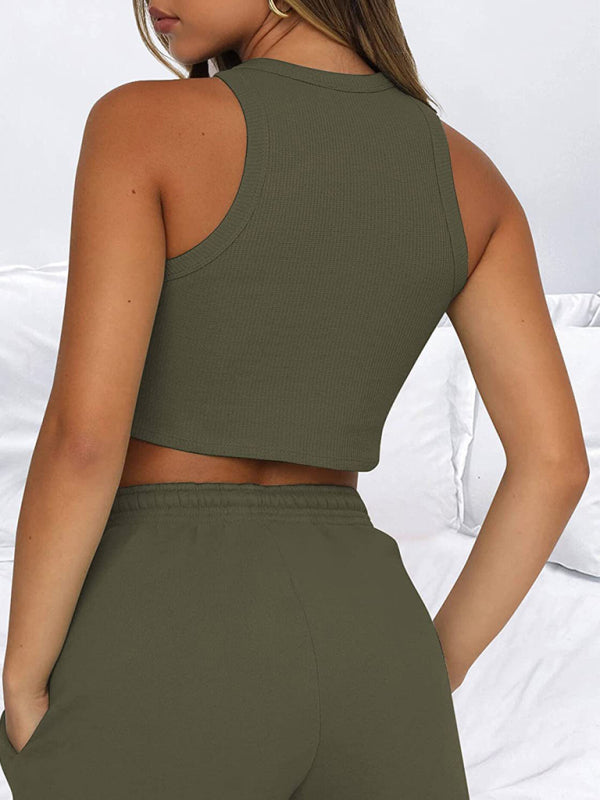 Blue Zone Planet | Women's new loose solid color casual sleeveless shorts suit BLUE ZONE PLANET