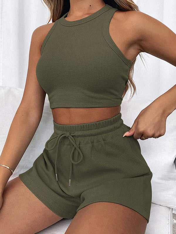 Blue Zone Planet | Women's new loose solid color casual sleeveless shorts suit BLUE ZONE PLANET