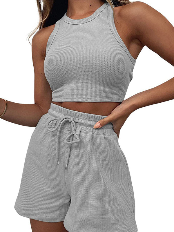 Blue Zone Planet | Women's new loose solid color casual sleeveless shorts suit BLUE ZONE PLANET