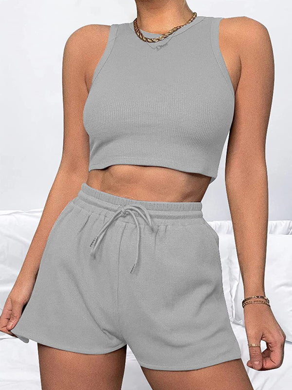Blue Zone Planet | Women's new loose solid color casual sleeveless shorts suit BLUE ZONE PLANET