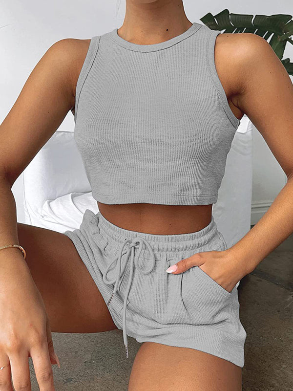 Blue Zone Planet | Women's new loose solid color casual sleeveless shorts suit BLUE ZONE PLANET