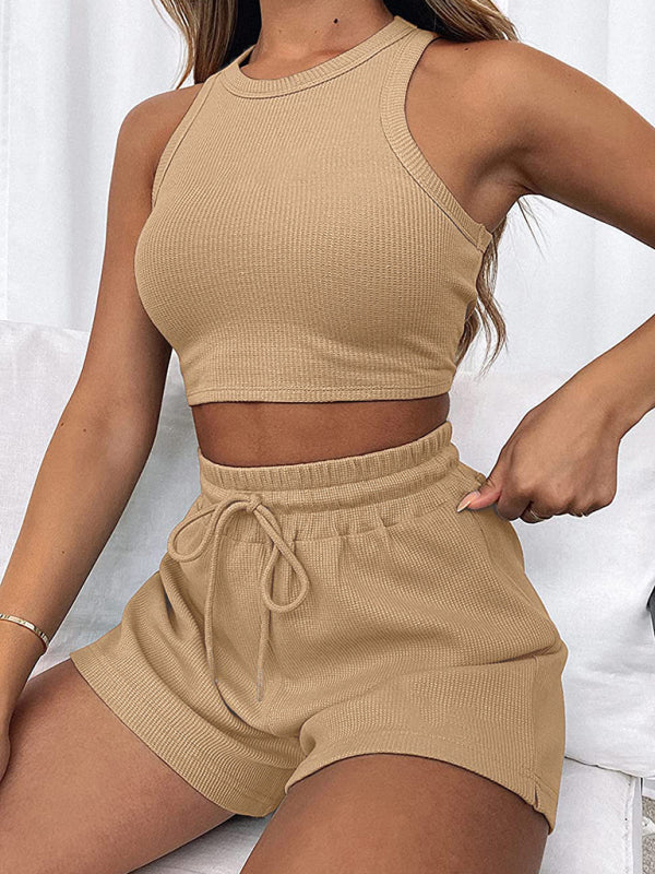 Blue Zone Planet | Women's new loose solid color casual sleeveless shorts suit BLUE ZONE PLANET