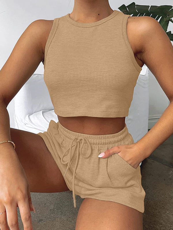 Blue Zone Planet | Women's new loose solid color casual sleeveless shorts suit BLUE ZONE PLANET