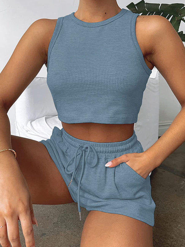 Blue Zone Planet | Women's new loose solid color casual sleeveless shorts suit BLUE ZONE PLANET
