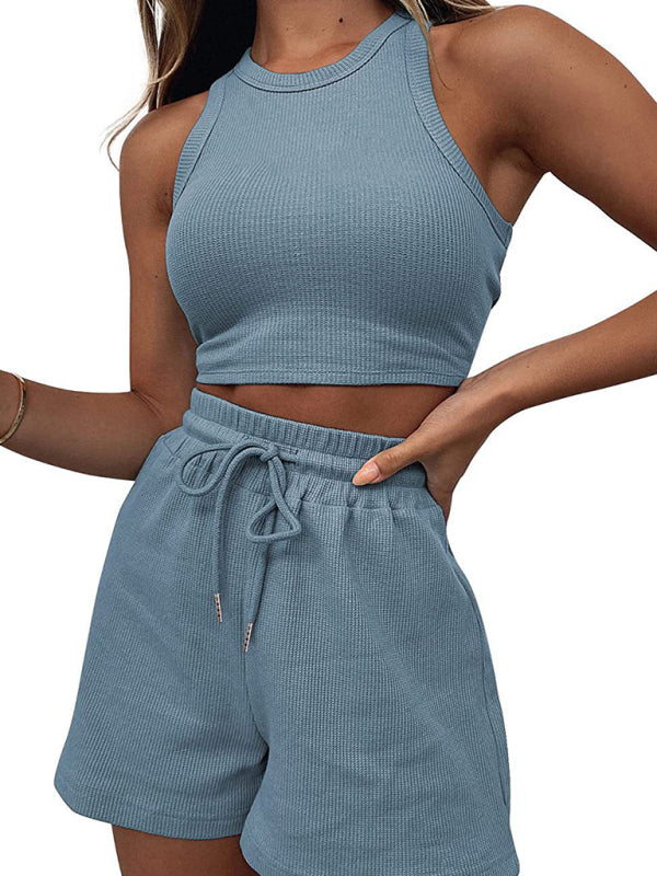 Blue Zone Planet | Women's new loose solid color casual sleeveless shorts suit BLUE ZONE PLANET