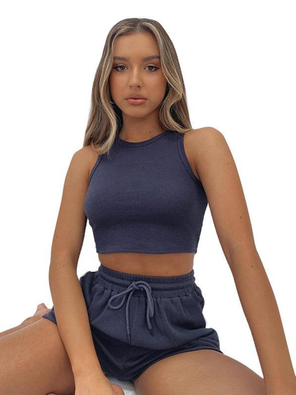 Blue Zone Planet | Women's new loose solid color casual sleeveless shorts suit BLUE ZONE PLANET